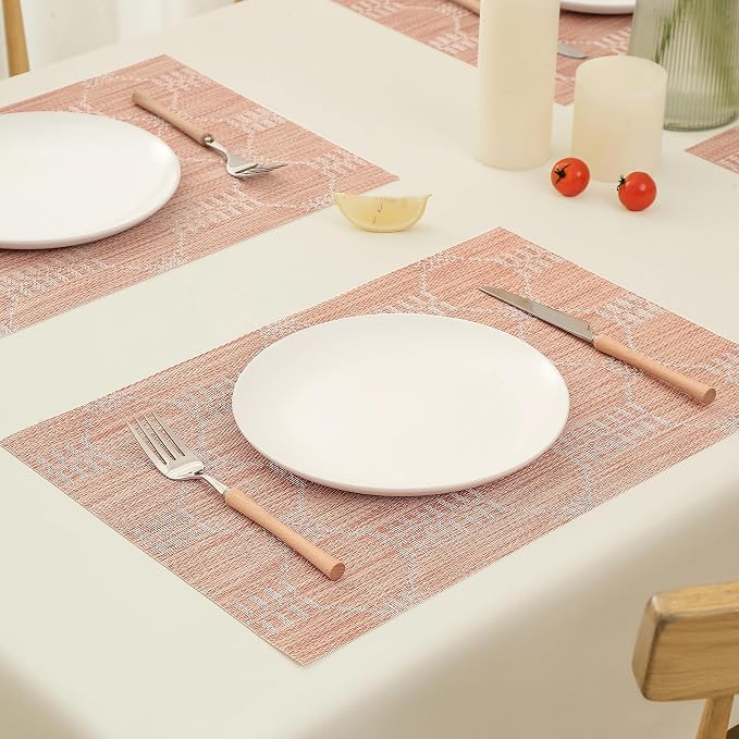 Leetaltree Coral Placemats Set of 6 - Heat Resistant Non-Slip Place mats for Dining Table, Washable Durable PVC Vinyl Woven Table Mats（Coral, 6） - Image 8
