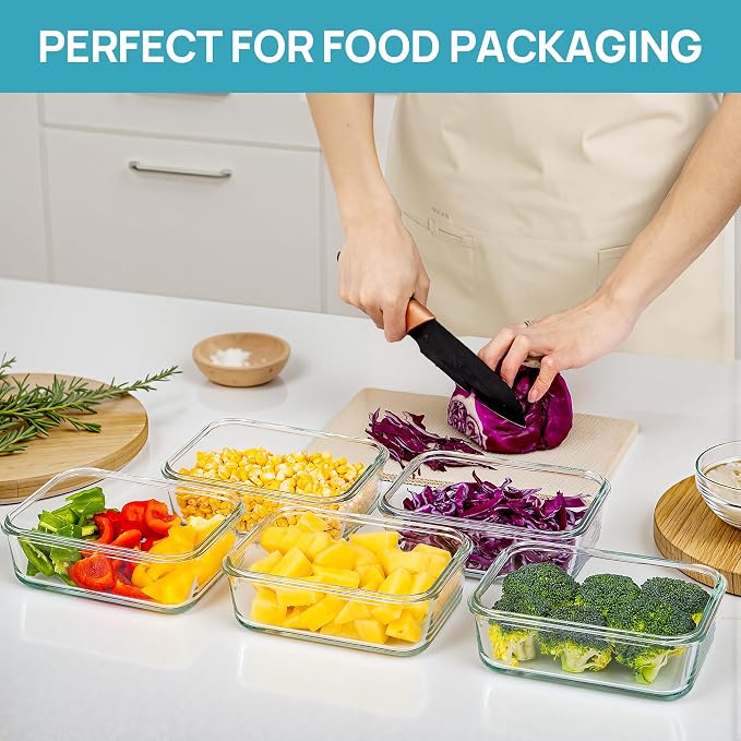 Vtopmart 5Pack 30oz Glass Meal Prep Container Sets with Lids, Grey | Glass Food Storage Containers, Snap Airtight Lid, For Microwave, Oven, Freezer and Dishwasher Safe, BPA Free - Image 4