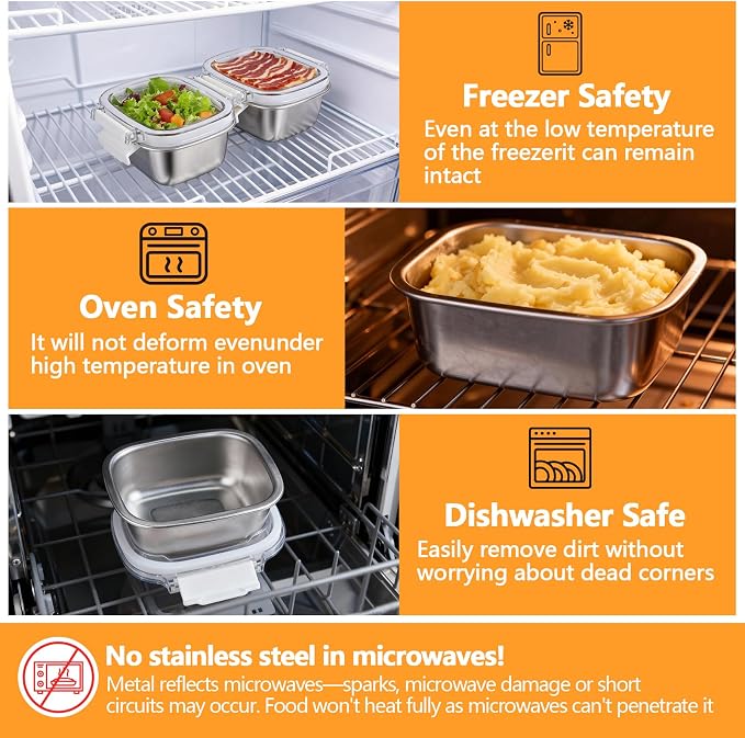 5 Pack Food-Grade 304 Stainless Steel Reusable Snack Containers with Lids - 8.45 oz Small Metal Meal Prep Boxes, Shatterproof Leakproof Freezer Safe for Portioning Snacks & Dips - Image 4