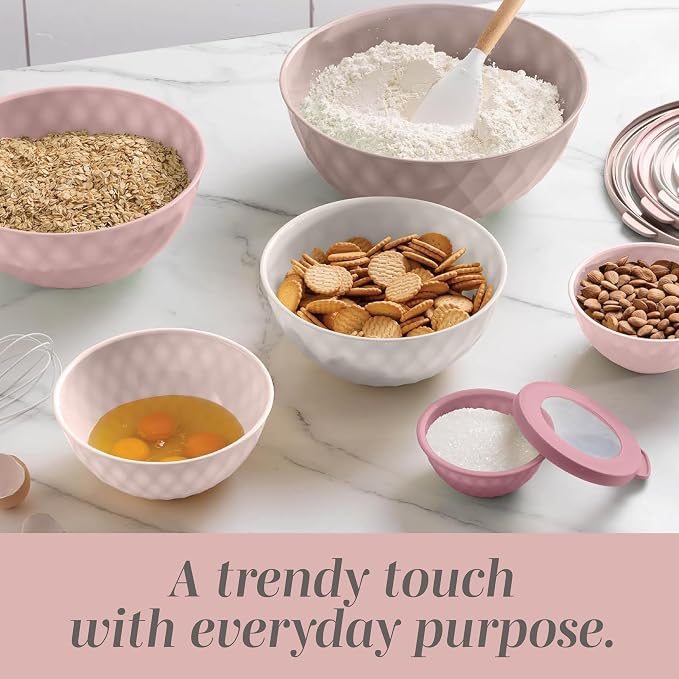 COOK WITH COLOR Mixing Bowls with Lids - 12 Piece Plastic Nesting Bowls Set includes 6 Prep Bowls and 6 Lids, Microwave Safe Mixing Bowl Set, Pink Diamond - Image 7