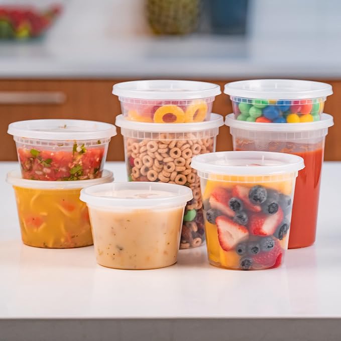 [32 OZ, 20 Sets] Plastic Deli Food Storage Containers with Airtight Lids | Microwave-, Freezer-, Dishwasher-Safe | BPA Free | Heavy-Duty | Meal Prep | Leakproof | Recyclable - Image 8