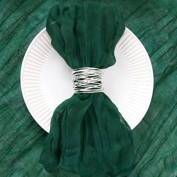 DeZerlor Emerald Green Christmas Cheese Cloth Napkins Set of 12 for Party | Reusable Cloth Napkins Bulk, for Wedding Bridal Baby Shower Dinner Cocktail Birthday Home, 21x21 Inches - Image 4