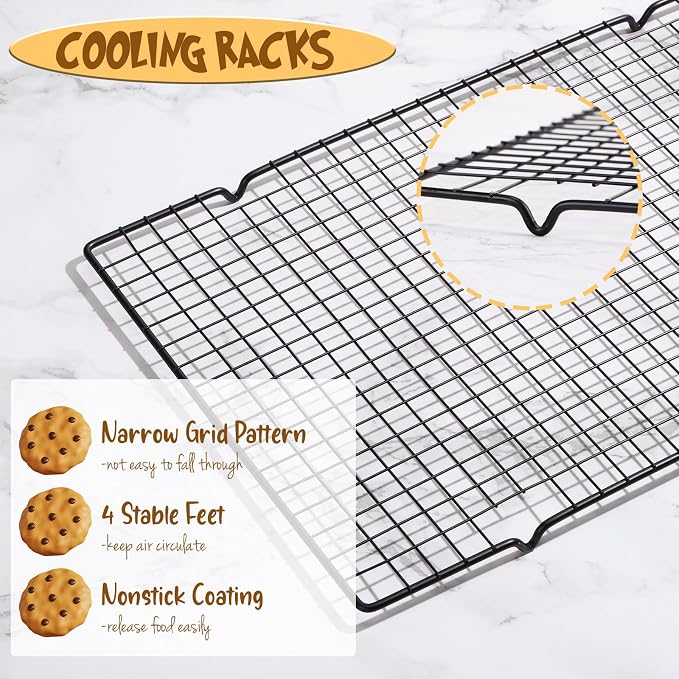 Harloon 12 Pack 16 x 9.8 Inches Nonstick Cooling Racks for Baking, Grid Wire Cookie Cooking Racks Oven Safe Carbon Steel Baking Rack Sheet Rack for Cookie Cake Grilling Drying Roasting (Black) - Image 5