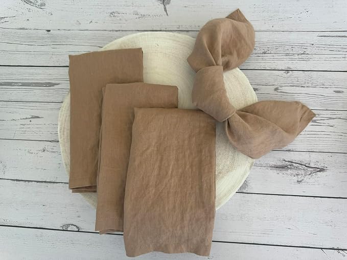 Linen Napkins –100% French Flax – Stonewashed Pure Linen Cloth Napkins - Size 18 Inch x 18 Inch – Set of 4 (Caramel) - Image 2