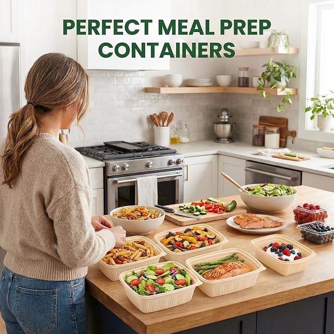 100 Piece (50 Pack) Meal Prep Containers with Lids, 28 oz Cornstarch Food Storage Containers Plant-based Lunch Box for Salad,BPA Free Plastic Take Out Containers Microwave and Freezer Safe - Image 9