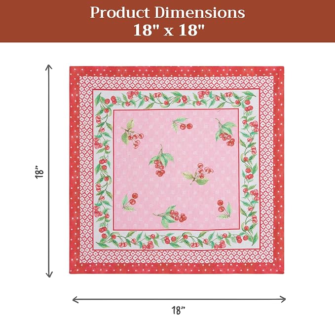 Maison d' Hermine Cloth Napkins Set of 4 Reusable 100% Cotton (18" x 18") | Everyday Square Napkins Cloth Washable Dinner Party Wedding Restaurant Hotel Kitchen Spring Summer - Pink Cherries - Image 7