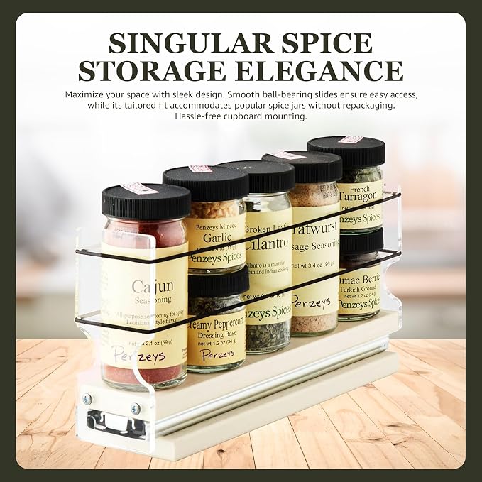 Narrow Spice Rack - Sliding Spice Jars Organizer - Pantry Organizers & Storage - Slide Out Drawers for Kitchen Cabinets - Seasoning Caddy (2.3" W x 5.0" H x 10.6" D, Assembled) - Image 8