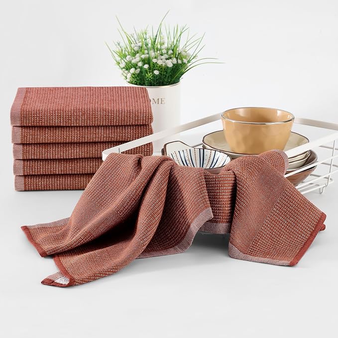 Homaxy 380 GSM Cotton Premium Kitchen Towels 8 Pack, 18"x 28", Rust | Flat and Terry Dish Towels, Highly Absorbent Tea Towel Set with Hanging Loop, Soft Utility Kitchen Hand Towels - Image 6