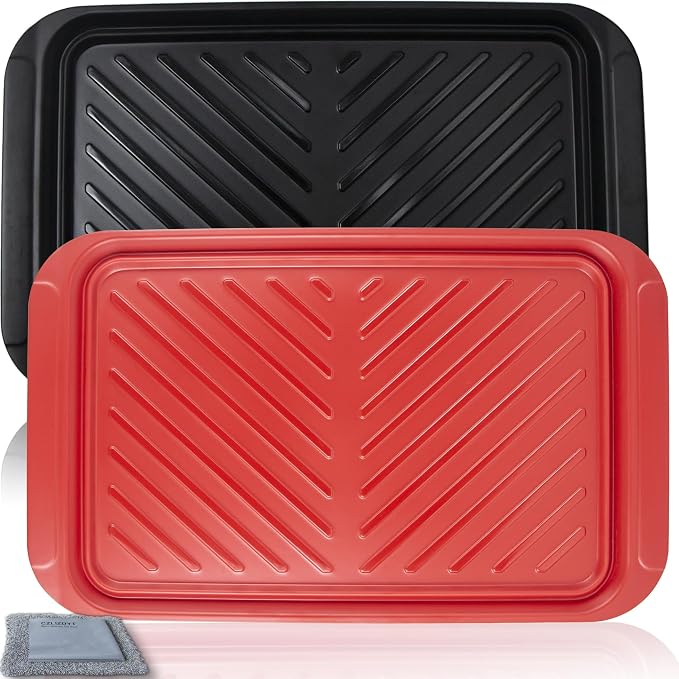 Czlizdyt Grilling Prep and Serving Tray, Dishwasher-Safe, 2-pcs Set | 17.2 x 10.5-in, shatter-resistant melamine BBQ tray for raw and cooked food, black & red, cleaning pack included by CZLIADYT