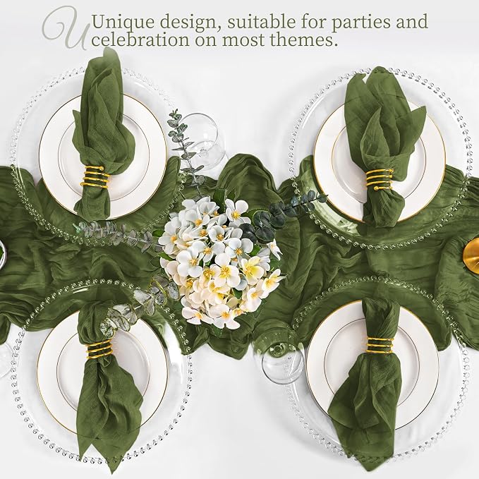 50 Pack Olive Green Napkins 20x20Inch Cheesecloth Napkins | Elegant Cloth Napkins for Table, Washable Rustic Boho Gauze Napkins, for Wedding Party Bridal Baby Shower Christmas Decor - Image 6