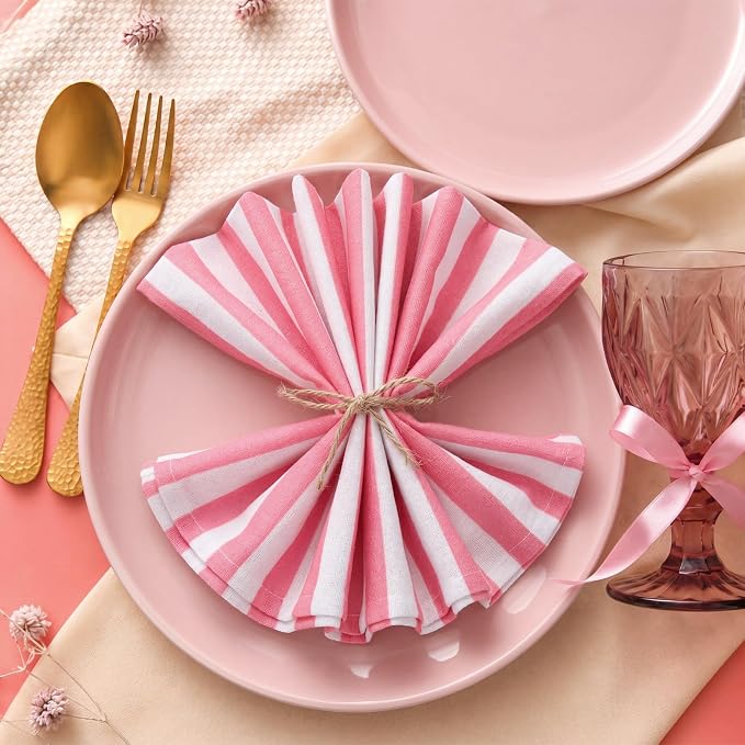 Funnymoom 12 Pcs Pink and White Striped Cloth Napkins Reusable Napkins Party Dinner Soft Absorbent for Home Table Decoration Holiday Party Kitchen Supplies - Image 7