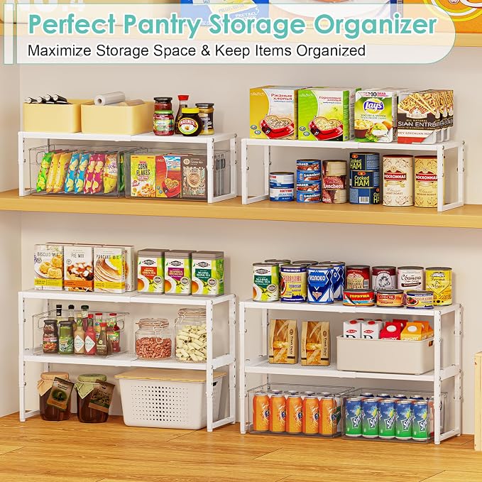 Expandable Cabinet Shelf Organizer, 15.5–25.5 Inch Length, Height Adjustable Metal Wire Storage Shelves for Kitchen, Pantry, Cupboard & Closet, Stackable Storage Rack for Dishes, Plates, Cups & Spices - Image 6