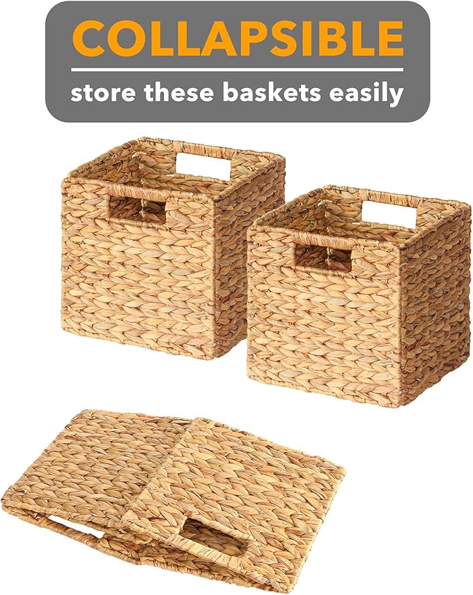 SpaceAid 6 Pack Wicker Basket, Storage Baskets for Organizing, Woven Rattan Basket with Handles for Shelves, Water Hyacinth Large Cube Organizer Storage Bin, 10.5x10.5x10.5 inch, Natural - Image 7