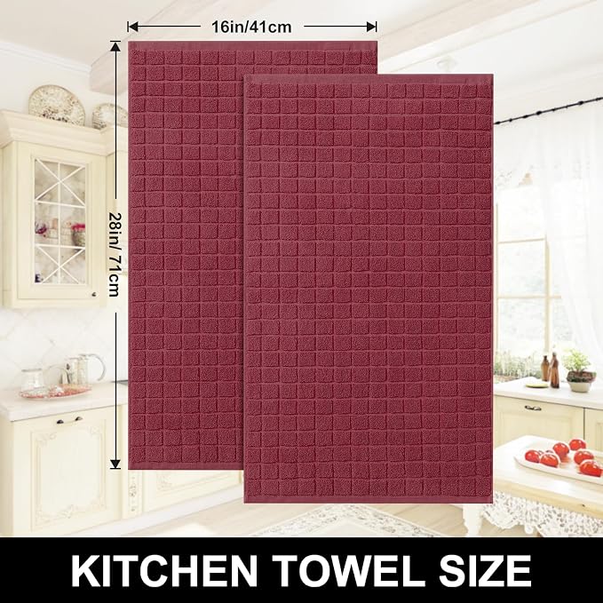 Homaxy Premium Ring Spun Cotton 390 GSM Kitchen Towels, 6 Pack, Red | 16" x 28" Large Dish Towels, Super Absorbent Terry Hand Towels, Soft Tea Towels with Hanging Loops - Image 5