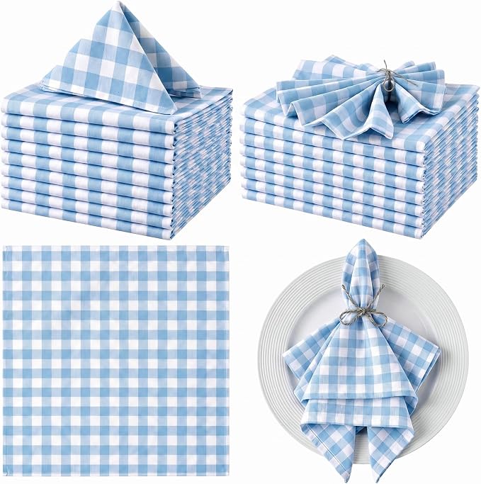 Funnymoom 24 Pcs Blue and White Plaid Gingham Cloth Napkins Coastal Nautical Beach Reusable Napkins Coastal Party Dinner Soft Absorbent for Kitchen Ocean Sea Decorations Summer Holiday Party by Funnymoom