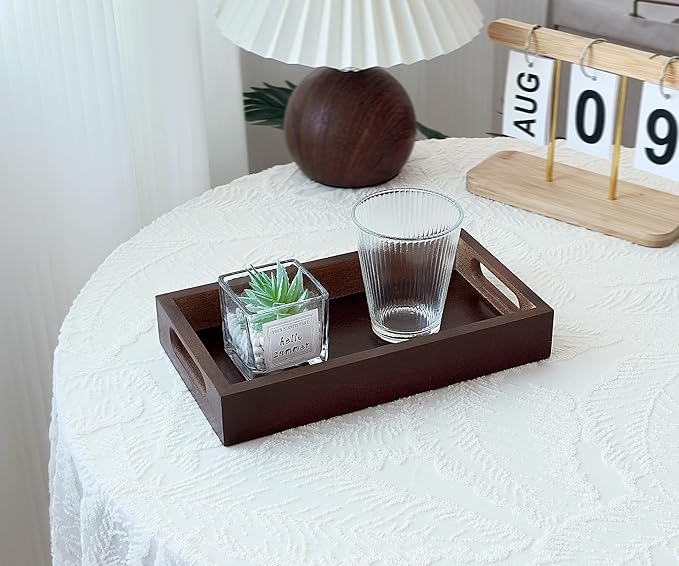 3 Pack Small Serving Mini Tray with Handles - 9.8 Inch Bamboo Tray | Rectangular Tray for Coffee Table, Kitchen Counter, Ottoman | Decorative Organizer for Drinks, Snacks, Bathroom Essentials - Image 7