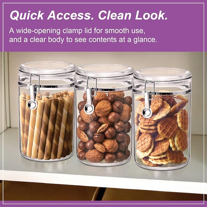 Cathy - 56-Ounce Plastic Canister (Set of 3), Plastic Airtight Food Container, Stackable for Pantry Storage, BPA-Free and Shatter-Proof, Perfect for Home and Commercial Use - Image 3