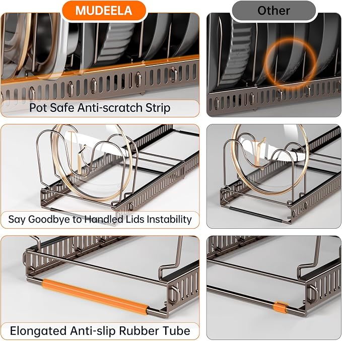 MUDEELA Pots and Pans Organizer Rack under Cabinet and Expandable Pots Organizer for Cutting Board, Cast-iron Pan Bundle - Image 8