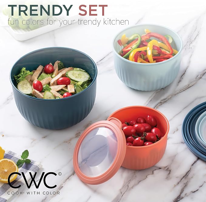 COOK WITH COLOR Prep Bowls with Lids- Wide and Deep Nesting Plastic Small Mixing Bowl Set with Lids, 12 Piece Set - Deep Bowls, Multicolor - Image 4