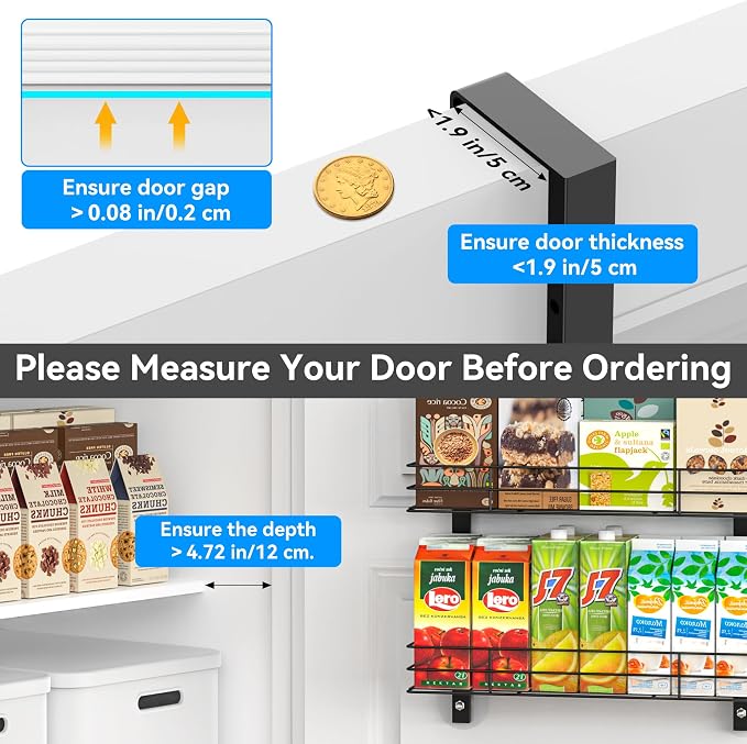 6-Tier Over The Door Spice Rack, Large-Capacity Adjustable Hanging Pantry Organizer 3 Size Baskets, No-Sway No-Drill Door Mount, Heavy-Duty Rustproof Steel, 15.75″ Wide, Black - Image 6