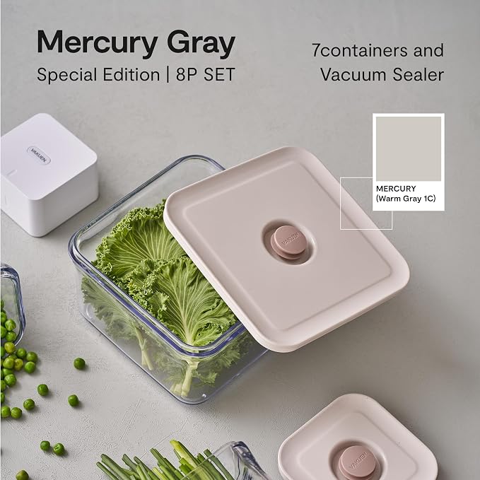 VAKUEN Premium Airtight Food Storage Container. Special Edition Mercury Color 8P/Set. 7pcs Container and Vacuum Sealer. Patented Double Silicone Lining, 100% Leak Proof, BPA-FREE - Image 2