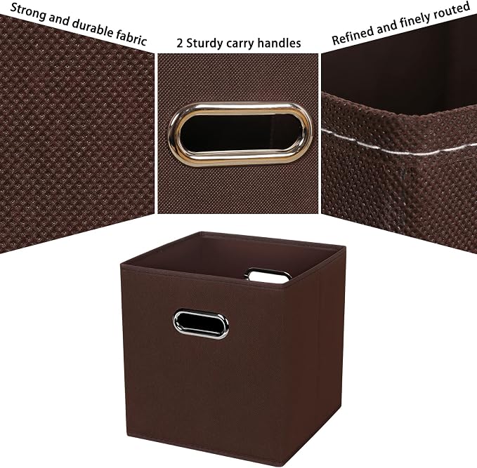 Black Fabric Cubby Storage Bins,13x13x13 Inches ,Cube Organizer Bin Foldable Storage Boxes with Dual Handles Fabric Organizer Box and collapsible Storage basket,Set of 3,Coffee - Image 7
