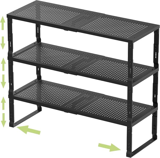 Jojocross Adjustable Expanable Stackable Spice Rack Shelf Pantry Storage Organizer for Kitchen Cabinet,Countertop,Bathroom and More.Space is no Longer Limited(3Packs/Black/Medium) by JOJOCROSSHIGHQUALITYLIFE