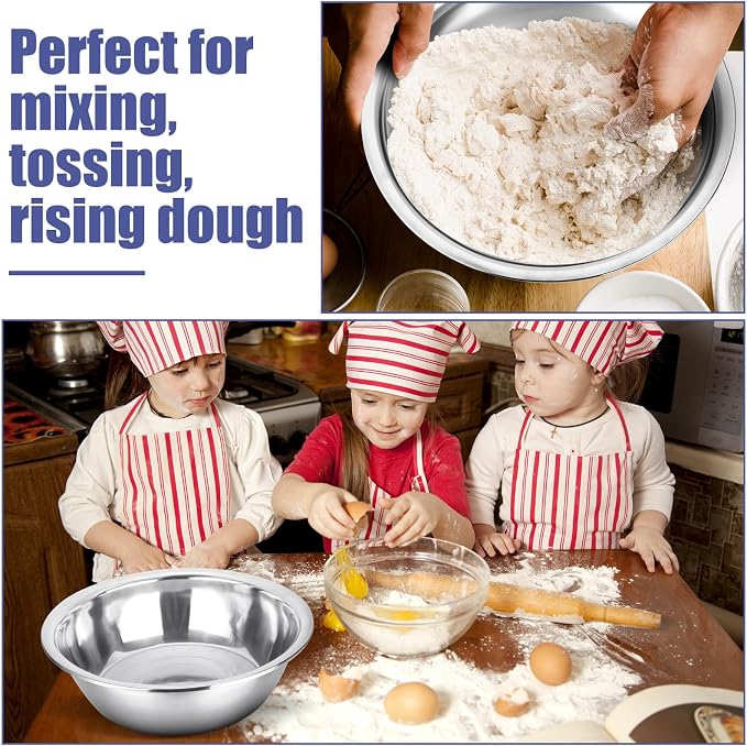 Nuogo 2 Pack 17 Quart Large Mixing Bowl Oversized All Purpose Stainless Steel Mixing Bowl Metallic Flat Base for Home Commercial Prepping Baking Marinating Cooking Brining - Image 6