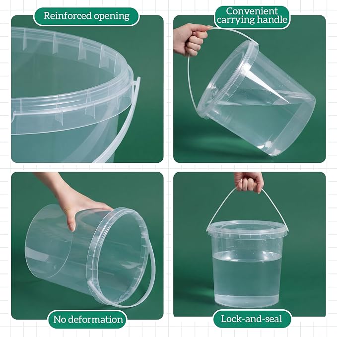 10 Pack 2 Gallon / 256 oz / 7.57 L Clear Plastic Bucket with Handle and Lids Food Storage Containers Freeze Safe Ice Cream Tubs for Deli Kitchen Drinks Home - Image 3