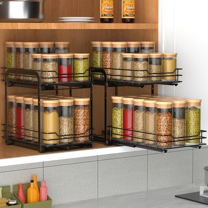 BOIVSHI Spice Rack, Pull Out Spice Racks Organizer for Cabinet, Height Adjustable Heavy Duty Metal Basket for Inside Cabinets & Pantry Closet (2 Tier,7.5''Wx10.5''Dx9.5''H) - Image 6
