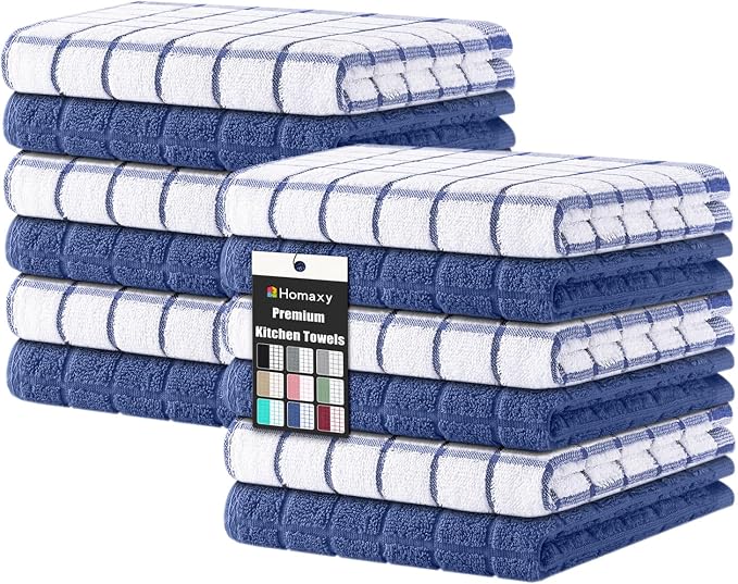 Homaxy Premium Cotton Kitchen Dish Cloths 12"x 12", 12 Pack, Navy Blue | Natural Ring Spun 390 GSM Dish Rags, Super Absorbent Terry Dish Towels, Soft Dishcloths with Hanging Loop by Homaxy