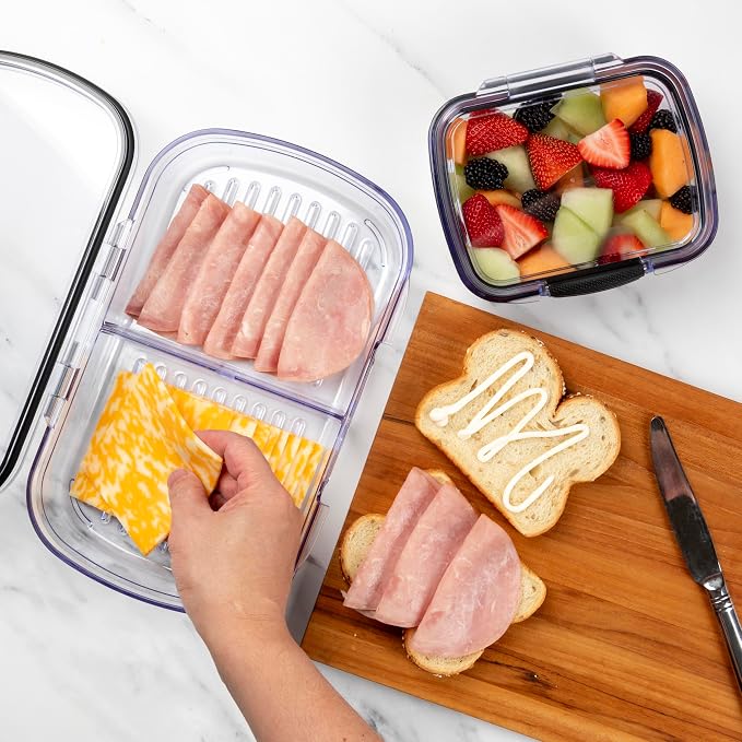 Progressive Prokeeper + Deli Storage Set: Air-Tight Silicone Sealed Containers w Grooved Bottom, Dry Erase Lid, BPA-Free, Stackable, Keeps Meats & Cheeses Fresh Longer, 3-Piece Set (1.65L, .69L, 1.6L) - Image 4