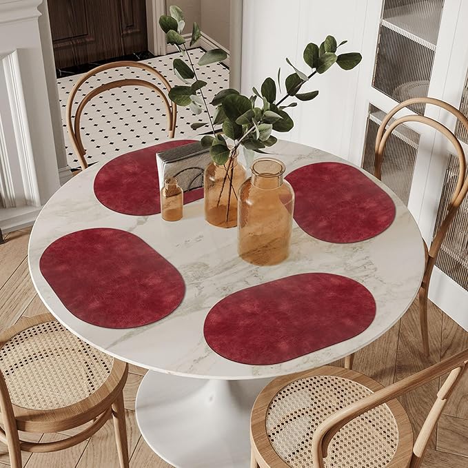 ADRIMER Placemats, Heat Resistant Oval Placemats Set of 6 Washable 12 x 17 Inch, Waterproof Table Mats, Wipeable Pu Place Mats for Kitchen, Dining Room, Wine Red - Image 6
