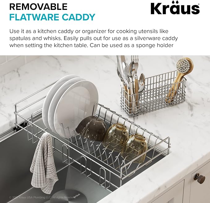Kraus Workstation Kitchen Sink Dish Drying Rack Drainer and Utensil Holder, 17" L x 9" W, Stainless Steel, KDR-3 - Image 8