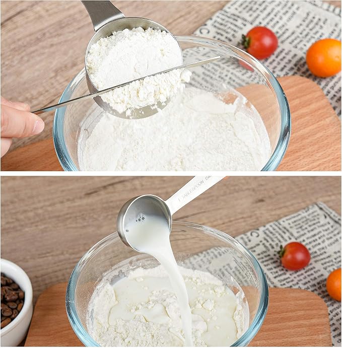 Stainless Steel Measuring Cups and Spoons Set, 18/8(304) Steel Material Heavy Duty 5 Measuring cups and 5 Measuring Spoons 1 Leveler and 2 rings Pack 13pcs Per set - Image 7