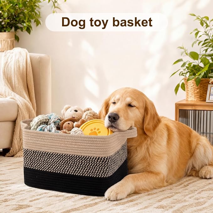 OIAHOMY Storage Basket, Woven Baskets for Storage, Cotton Rope Basket for toys,Towel Baskets for Bathroom - Pack of 3, Black & Brown - Image 4