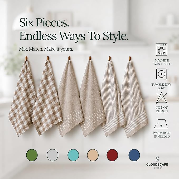 CSL Premium Kitchen Towels Set of 6,Highly Absorbent,Quick Dry,18x28,Beige - Image 3