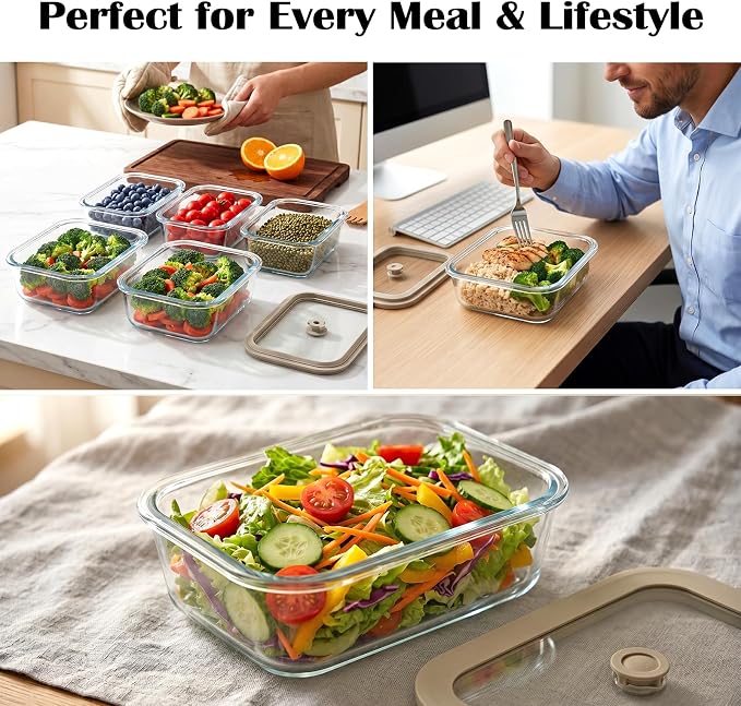 5 Pack 35 oz Glass Meal Prep Containers, Plastic-Free Glass Food Storage Containers with Lids, 4.4 Cups Airtight Glass Lunch Containers for Leftovers, Microwave, Oven, Freezer and Dishwasher - Image 8