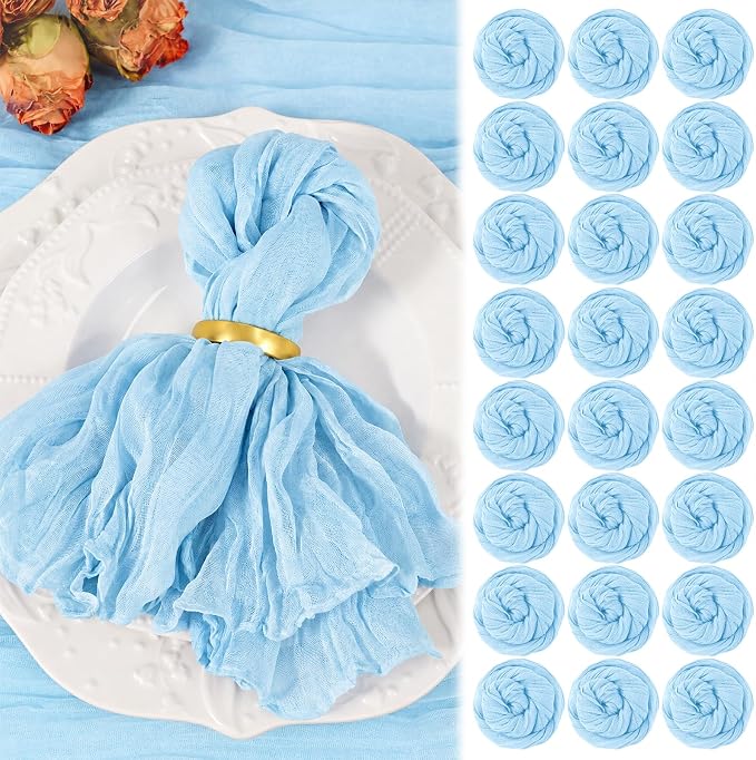 50 Pack Light Blue Cheesecloth Napkins 20"x20" Boho Washable Cloth Napkins Set of 50 Wrinkled Cheese Cloth Napkins Gauze Dinner Table Napkin for Wedding Baby Shower Birthday Party Decor by Showgeous