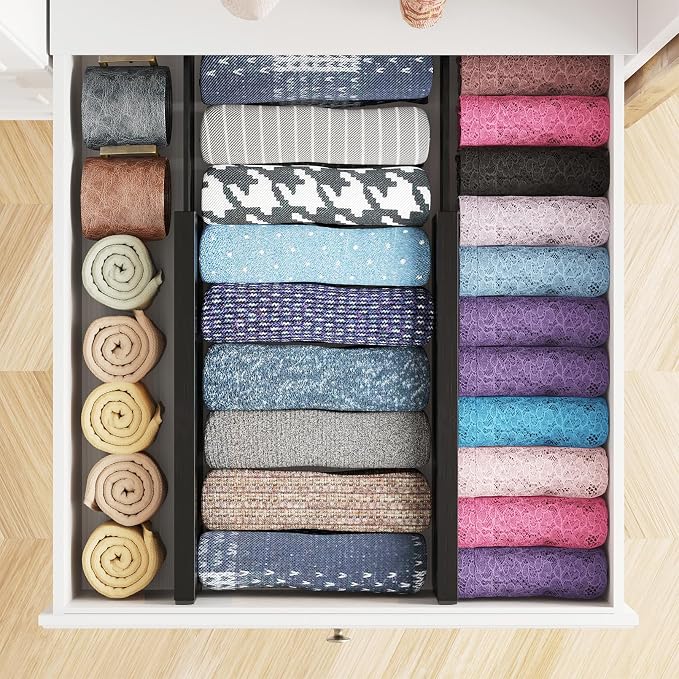 SpaceAid Bamboo 4 Pack Dresser Drawer Dividers, 4.65“ High Adjustable 12.5“-17” Drawer Organizers, Expandable Organization for Clothing, Clothes, Dressers, Black - Image 4
