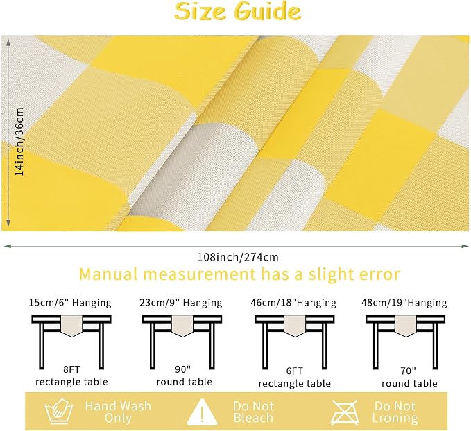 Cupuamon Fabric Checkered Table Runner 6 Pack Waterproof Gingham Table Runner 14W x 108L Buffalo Check Table Runners for Parties Kitchen Dining Wedding Banquet (Yellow and White) - Image 4