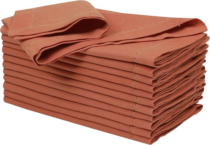 Ramanta Home Rust Cloth Dinner Napkin Set of 12-18x18 Inch | Cotton Linen Flax Hemstitched Napkins Washable for Everyday Use by RamantaHome
