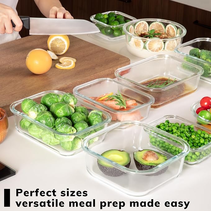 5-Pack Borosilicate Glass Containers with Tempered Glass Lids, 35.2oz/4.4 Cup Airtight Meal Prep Set, Microwave/Freezer Safe (Gray) - Image 7