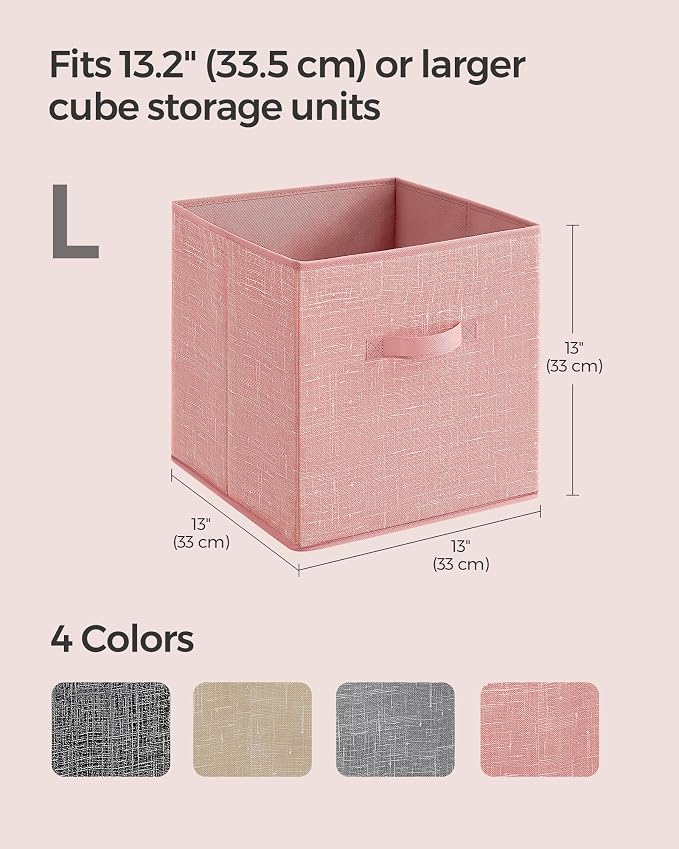 SONGMICS Storage Cubes, 13-Inch Non-Woven Fabric Bins with Double Handles, Set of 6, Closet Organizers for Shelves, Foldable, for Clothes, Jelly Pink UROB033R01 - Image 6