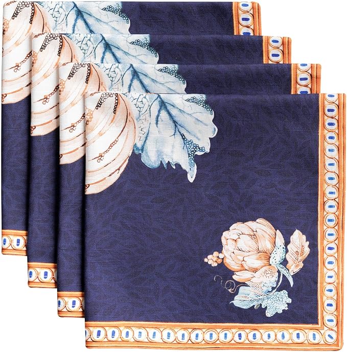 Maison d' Hermine Cloth Napkins Set of 4 Reusable 100% Cotton (20" x 20") | Everyday Square Napkins Cloth Washable Dinner Wedding Restaurant Hotel Kitchen Thanksgiving Christmas - Pumpkin Blues by MaisondHermine