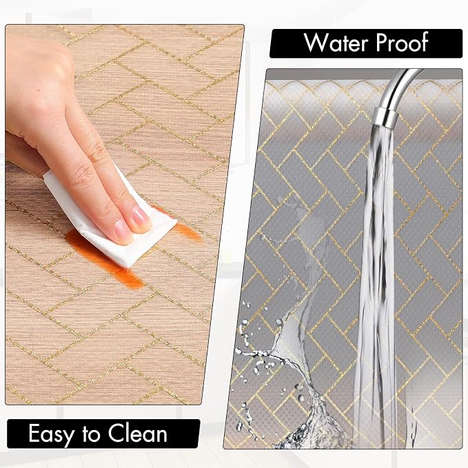 Cooyes Shelf Liner for Kitchen Cabinets – Non-Adhesive Waterproof Drawer Liner – Durable EVA Material Easy-to-Cut Shelf Paper for Refrigerator, Cupboard, Dresser with Modern Pattern - Image 6