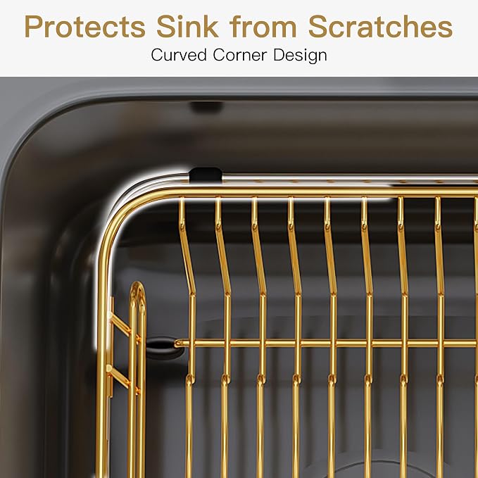 JASIWAY Gold Dish Drying Rack in Sink with Utensil Holder, RV, Apartment | Over Sink Expandable Stainless Steel Dish Drainers for Compact Kitchen, Space Saving, Fast Drain, Rustproof, For 1-2 people - Image 8