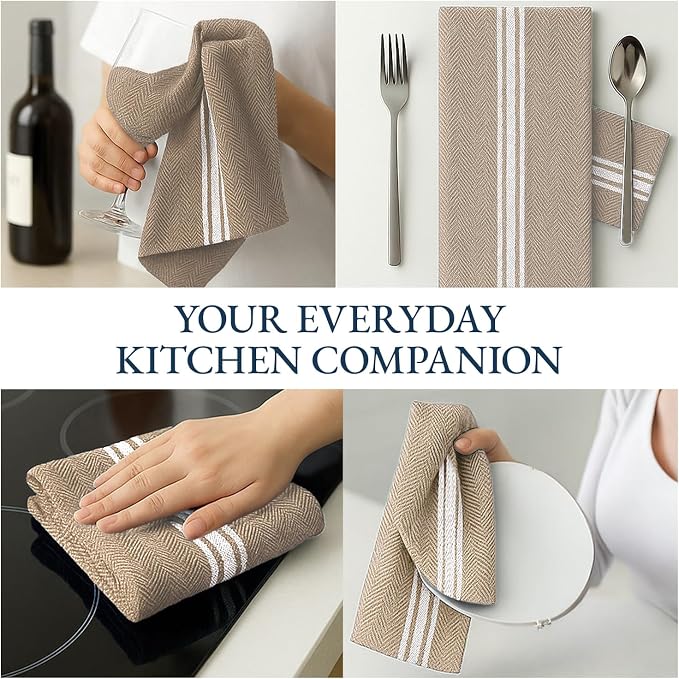 LANE LINEN Kitchen Towels Set - 100% Pure Cotton Dish Towels for Kitchen, Super Absorbent Kitchen Hand Towel, Tea Towels, Soft & Durable Dish Cloths, Pack of 12 – 14”x25”, Beige - Image 7
