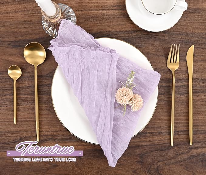 84 Packs Gauze Cheesecloth Napkins 20 x 20 Inch Lilac Wrinkled Dinner Napkins, Rustic Boho Soft Cloth Napkin for Wedding Party Event Dinner Table Decoration - Image 4