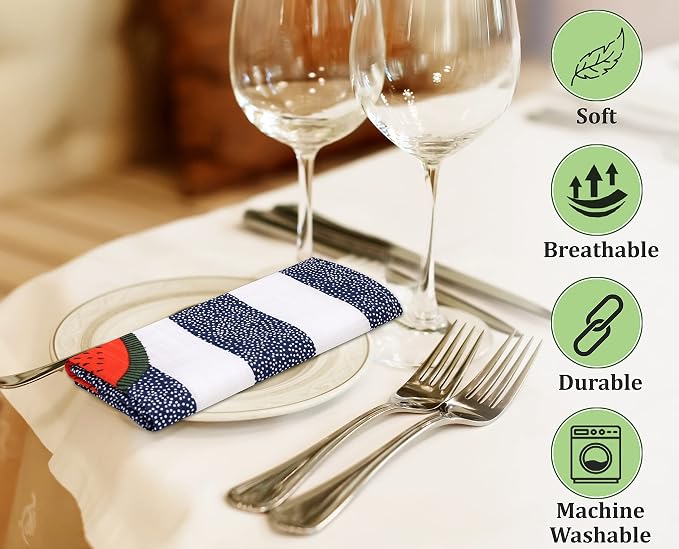 RUVANTI Cloth Napkins Set of 6 Cotton 100%, 18x18 Inches Napkins Cloth Washable, Soft, Absorbent. Cotton Napkins for Parties, Christmas, Thanksgiving, Weddings, Dinner Napkins Cloth - Watermelon - Image 4
